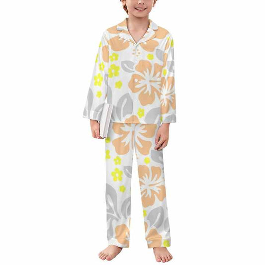 Custom Hibiscus Long-sleeve Puletasi-Kids' Pajama Set