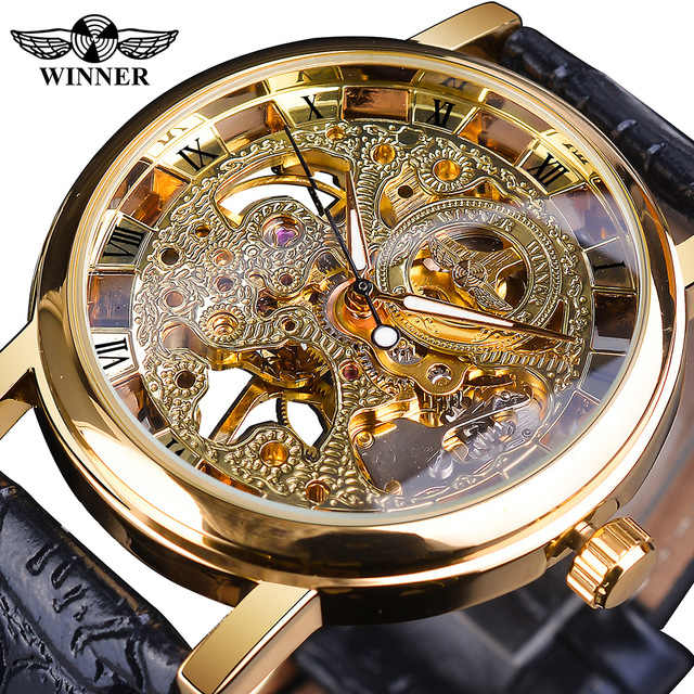 Winner Men's Watches, Luxury Transparent Gold