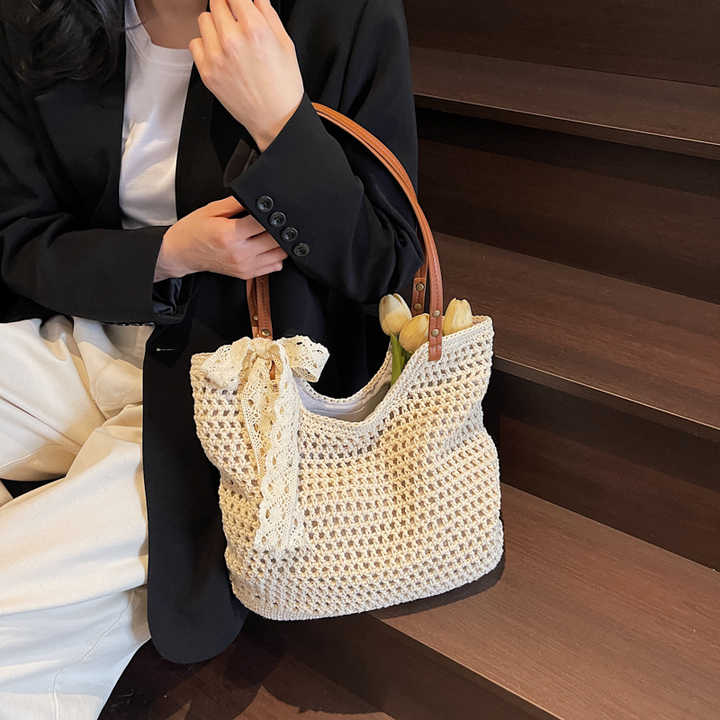 حقائب يد نسائية منسوجة عالية الجودة بسعة كبيرة