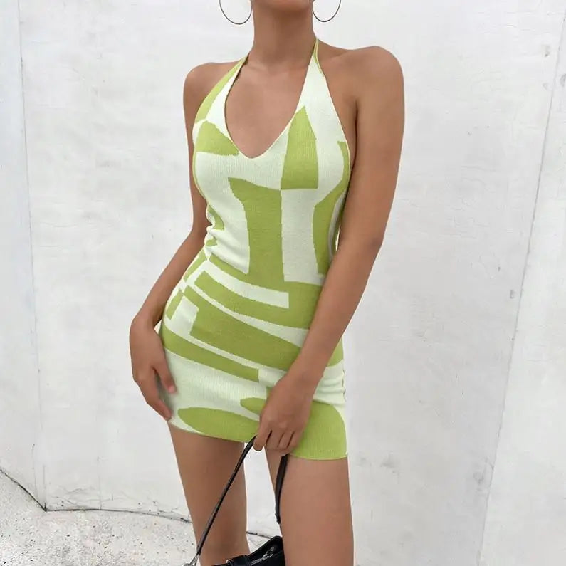 Sexy sleeveless short dress with a neck