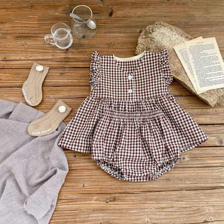 Baby Clothes Toddler Bodysuit 100% Cotton -فستان منقوش وشورت قصير