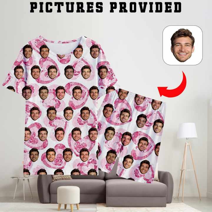 Summer pajama set with short sleeves and a neck