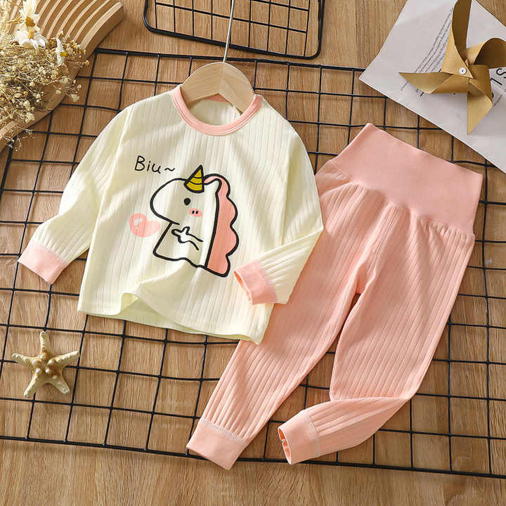 Cute Cartoon Printed Custom Kids Pajama Set Cheap Cotton Girls Pajamas Children Sleepwear