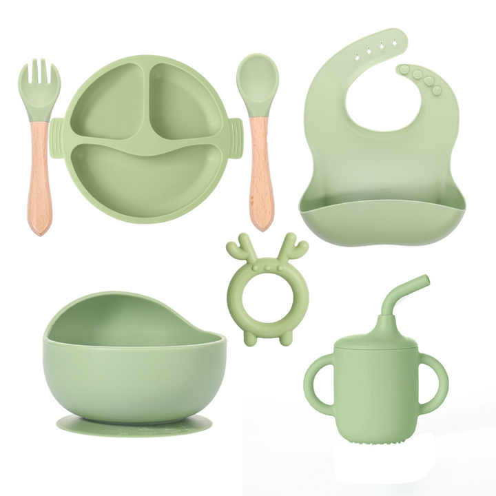 LED Lighted Baby Weaning Supplies, Silicone Baby Feeding Set, Blade Baby Weaning Supplies for Ages 6 Months+