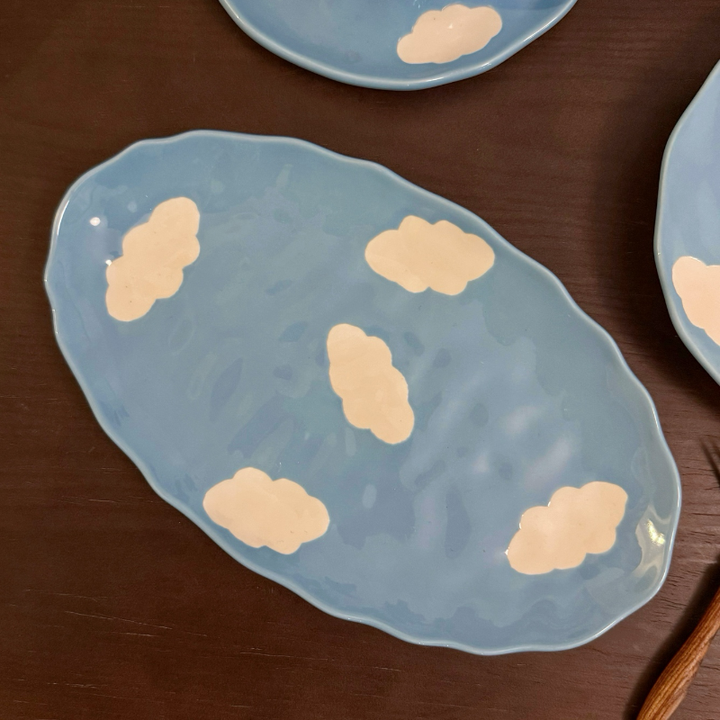 طقم أواني قهوة مطلية يدويًا Blue Sky Cloud Hand Painted