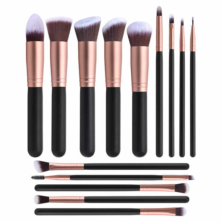 Makeup Brush Full Set High Qualityمجموعة كاملة من 14 فرشاة مكياج نباتية احترافية