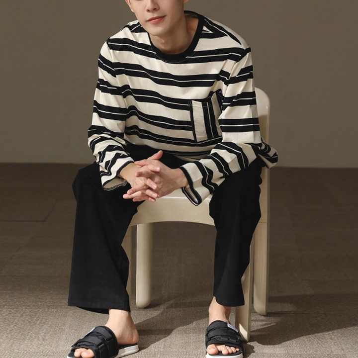 بيجامات رجالية ربيعية وخريفية من القطن بأكمام