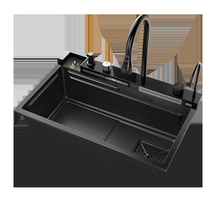 Large stainless steel multi-function kitchen sink for washing vegetables with four holes حوض مطبخ كبير من الفولاذ المقاوم للصدأ متعدد الوظائف لغسيل الخضروات المنزلية بأربعة فتحات