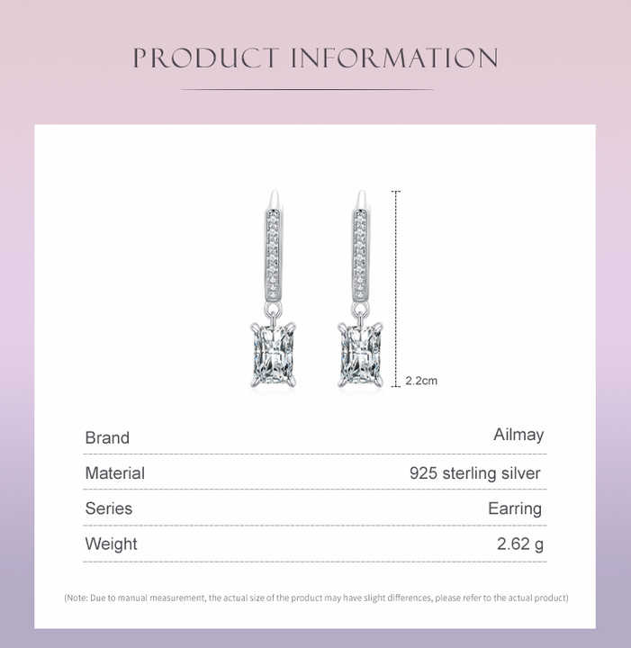 Sterling Silver Luxury Women's Jewelry Wedding Accessories Ailmay 100% 925 Sterling Silver Sparkling Cubic Zirconia Rectangle Fashion Dangle Earrings Luxury Women's Jewelry Wedding Accessories