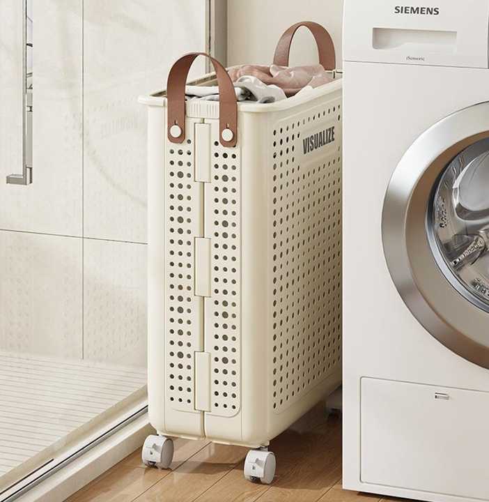 Foldable Dirty Clothes Rack Space Saving, Large Modern Household Folding Plastic Rack with Wheels