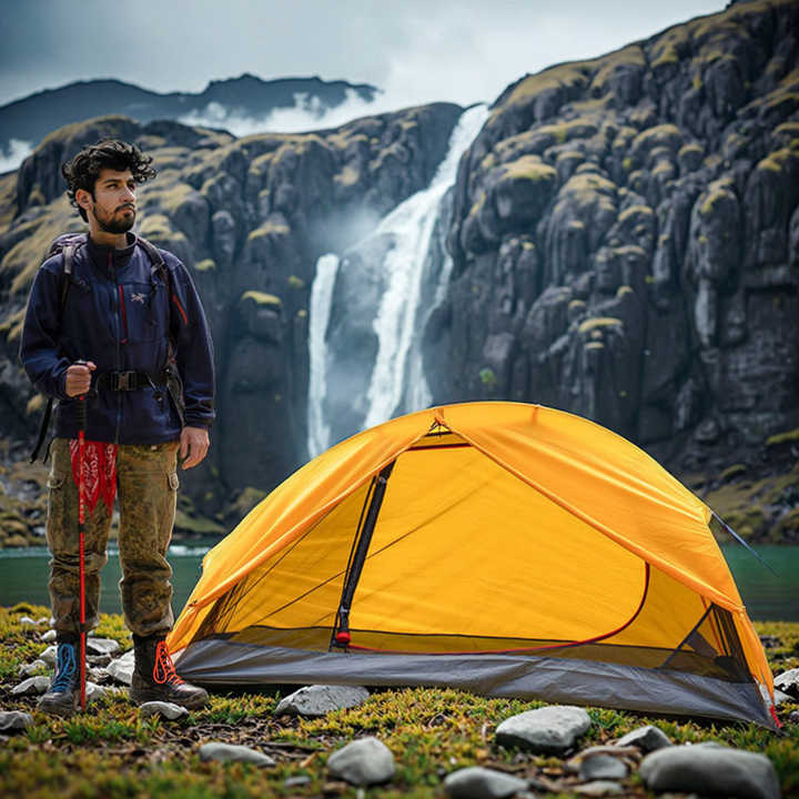 Factory Aluminum Custom logo Oxford Rainproof Cycling Double Layer Pole Outdoor Camping Tent