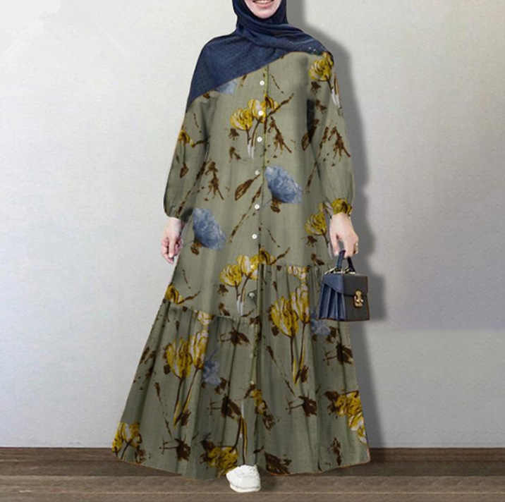 Vintage Muslim Printed Dress Women's