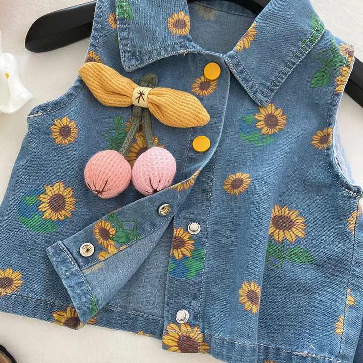 Skirt 2-piece Set Retro Kids girls Clothes Girl-Blue Denim Summer Kids Set