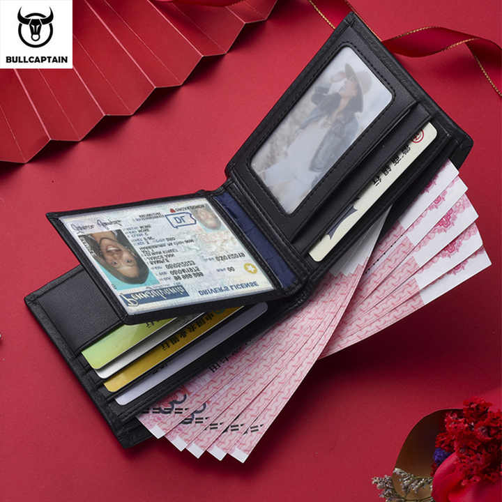 BULLCAPTAIN Men's Leather Wallets RFID Chip Business