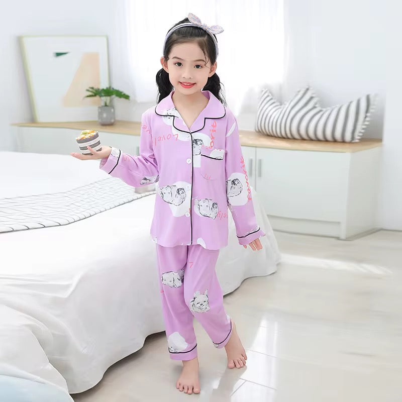 بيجامات حرير الاطفال بأكمام - Children's silk pajamas with sleeves