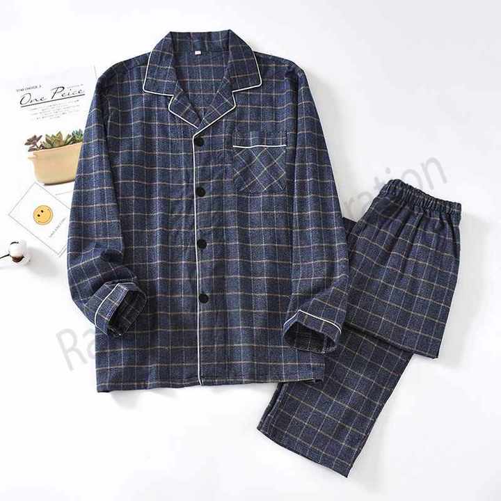 ملابس نوم رجالية منقوشة جديدة للربيع والخريف . New Men's Plaid Pajamas Spring and