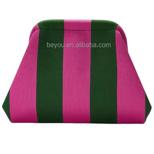 Elegant pink and green striped clutch bag for women