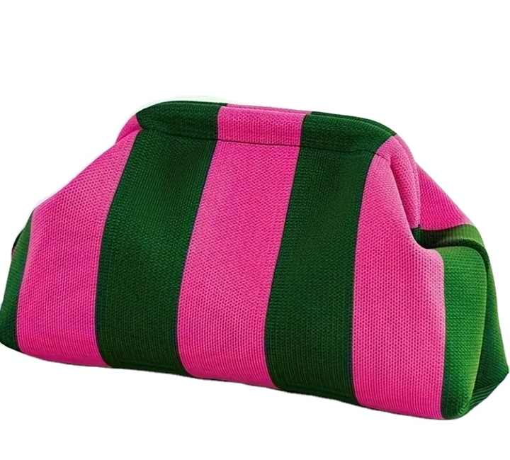 Elegant pink and green striped clutch bag for women
