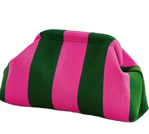 Elegant pink and green striped clutch bag for women