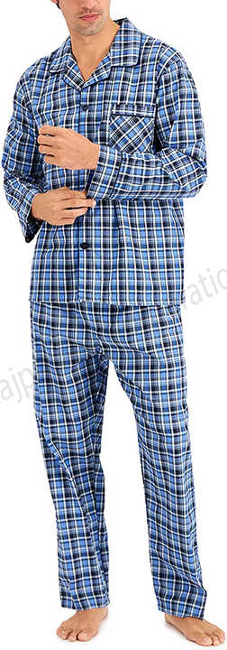 طقم نوم رجالي من الفلانيل المنقوش . Men's Plaid Flannel Sleepwear Set |