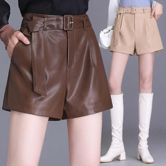 Women's genuine leather shorts 