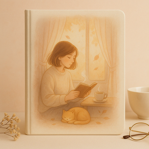 دفتر ملاحظات دافيء ودافئ مع قراءة فتاة