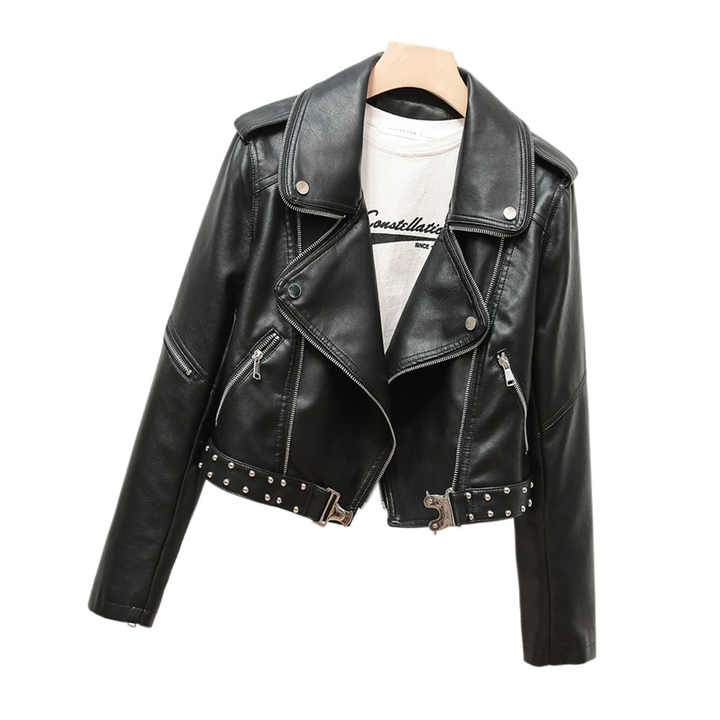 Women's Short Black Leather Jacket 