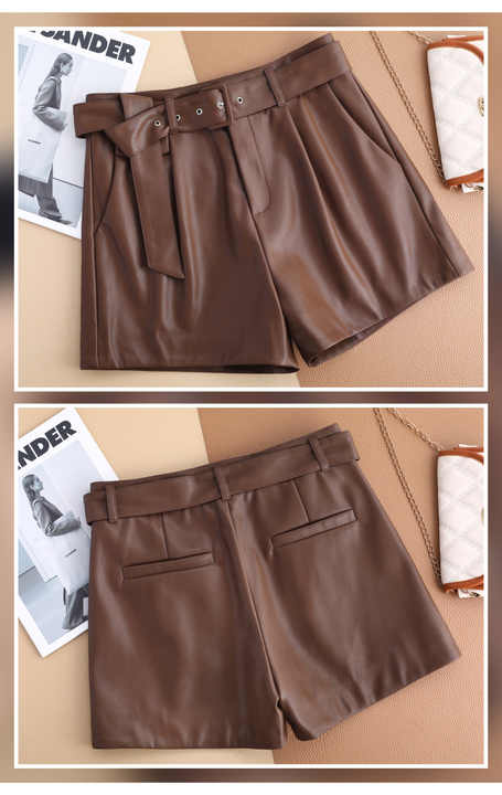 Women's genuine leather shorts 