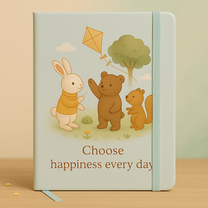 Cute animal notebook with a bunny bear and flying squirrels