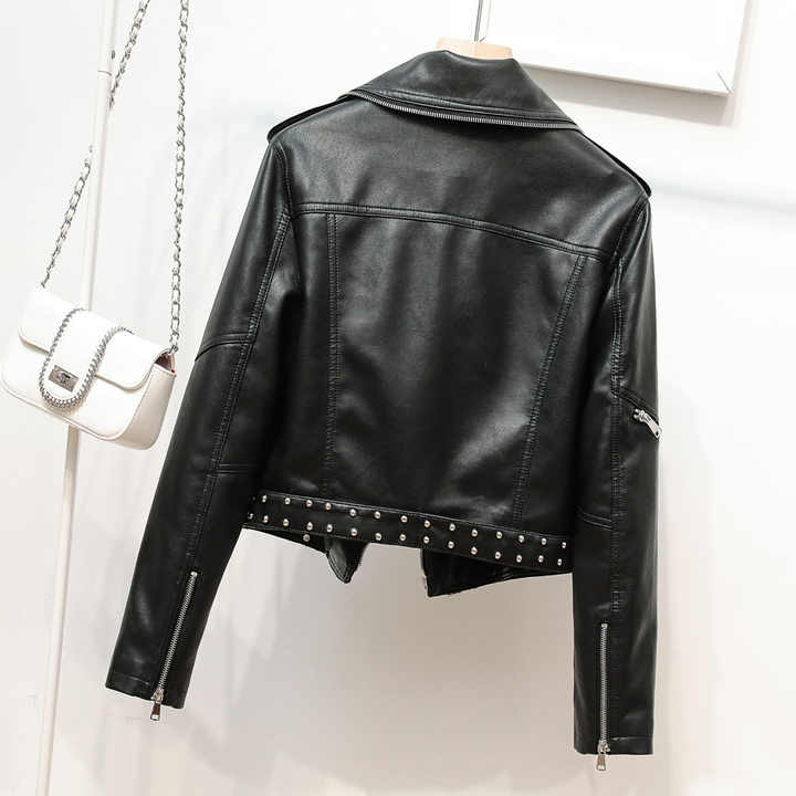 Women's Short Black Leather Jacket 