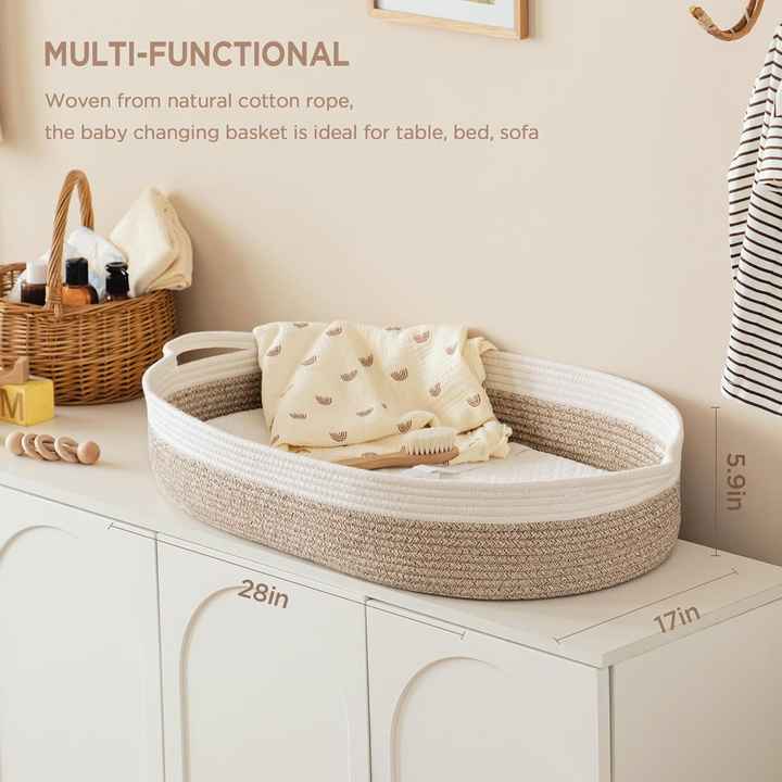سلال مغيرة الجودة للأطفال حديثي الولادة مقاومة للماء من حبل قطني منسوج Quality Changing Baskets for Newborns, Waterproof, Woven Cotton Rope