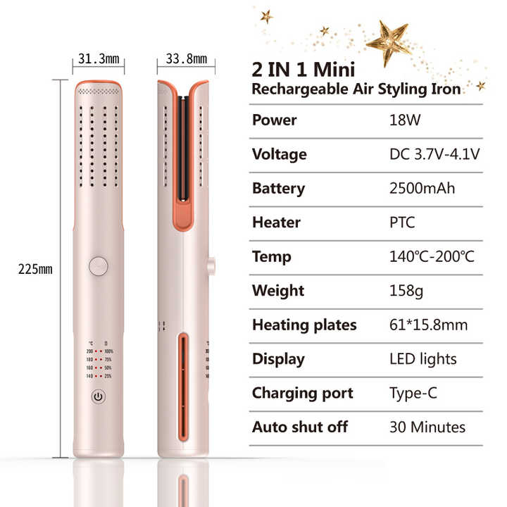 USB Powered Rechargeable Cordless Hair Straightener 