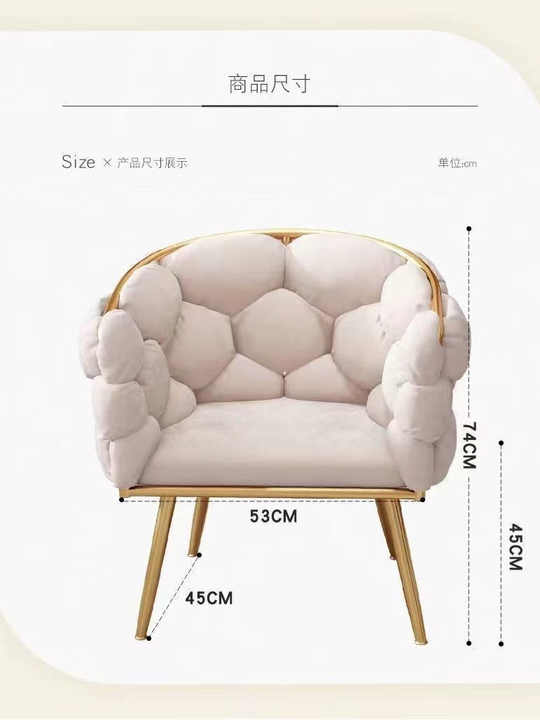 كرسي ترفيهي مخملي مع أرجل ذهبية مع مكياج منجد لغرفة المعيشة وغرفة النوم Velvet leisure chair with gold legs with upholstered makeup for living room and bedroom