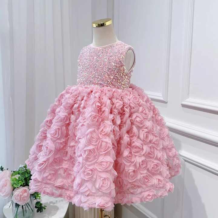 Summer Pink Flower Baby Girl Dresses 