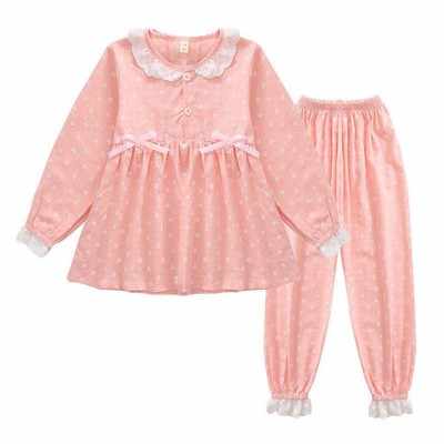Custom Wholesale Cartoon Print Girls Cotton Pajamas Set 