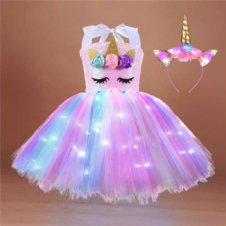 Girl's Halloween Party Evening Clothes 3-10 Years Toddler Dress with Cartoon for Girl Unicorn as Party Dress 