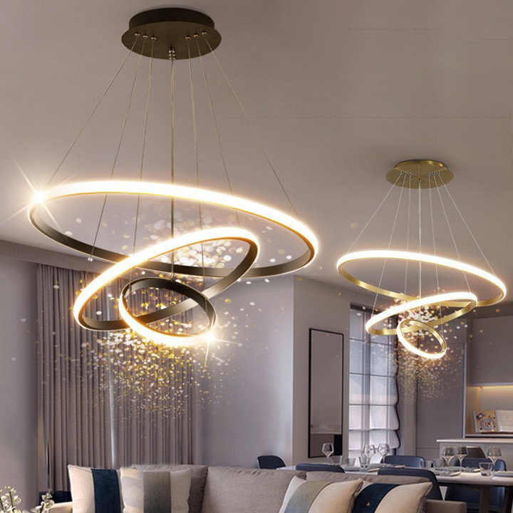 ديكور فاخر دائري متدلي لغرفة المعيشة 3 حلقات . Luxury Decor Round Pendant Light for Living Room 3
