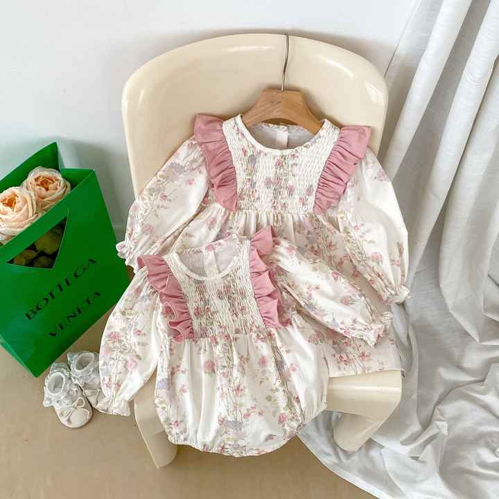 Dress with Long Sleeves Printed Baby Dress - Casual Summer Dress 