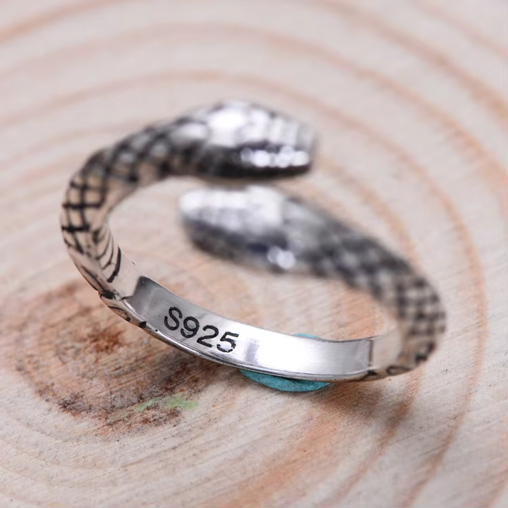 خاتم قابل للتخصيص بنمط ثعبان فضي عتيق . Customizable Antique Silver Snake