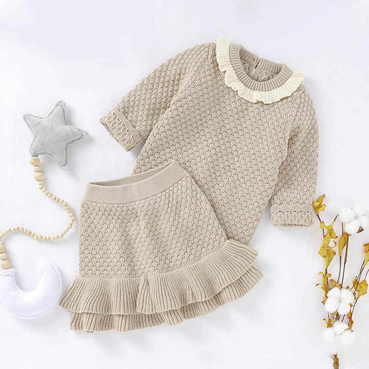 Baby Newborn Baby Girls Boys Spring Winter Knitted Sweater Warm Thick Ruffle Long Sleeve Clothes Set Outfitبابيس حديثي الولادة الفتيات الرضع الأولاد الربيع الشتاء متماسكة سترة دافئة سميكة كشكش طويلة الأكمام مجموعة ملابس الزي