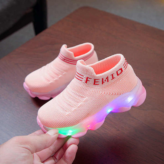 Toddler Shoes Baby Shoes Breathable Mesh Lightweight Slip On Kids Sneakers with Lights Boys Sports Shoes 