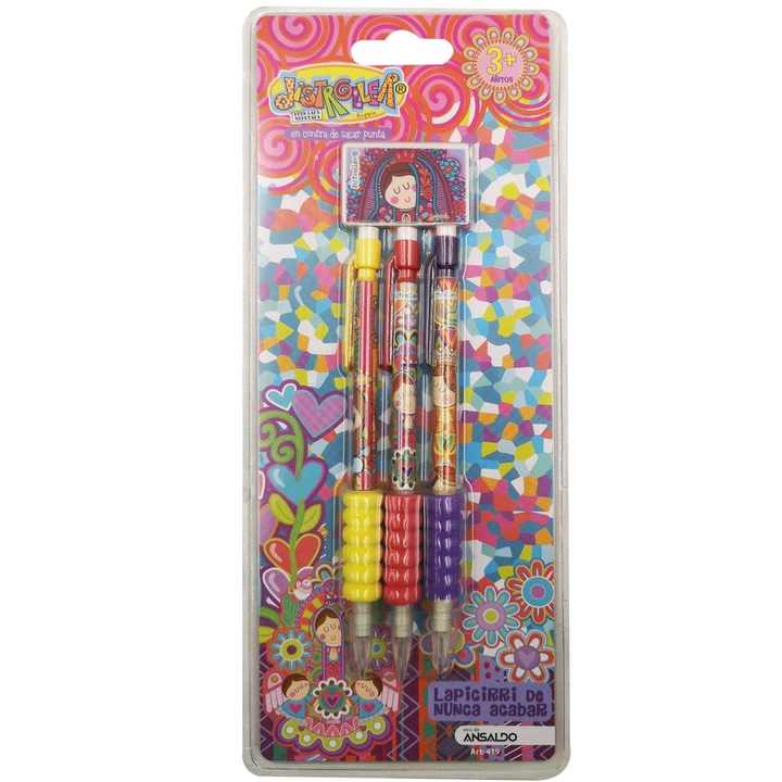3-Piece Kids Movable Mechanical Pencil Set with Eraser in Clamshell Package - Pencils with Eraser Stationery 