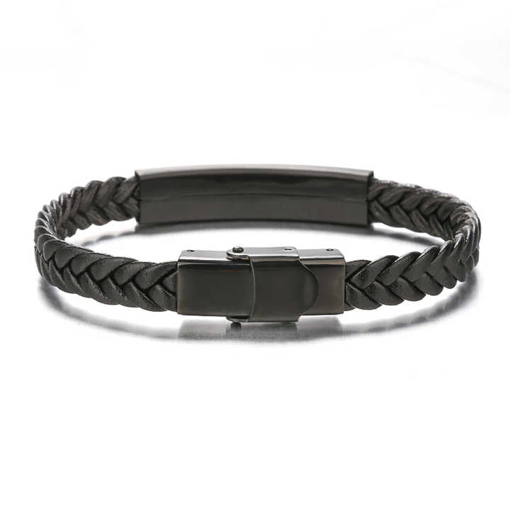 Hot Sale Simple Design Black Leather Men's Bracelet 
