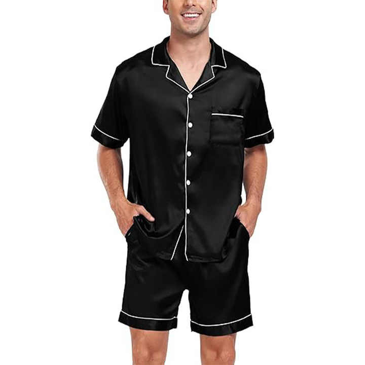 Men's short silk pajama set with design 