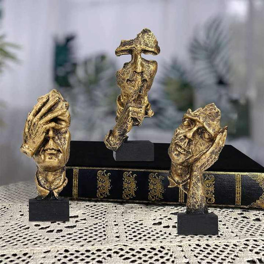 3pcs The Thinker Statue Polyresin Sculptures Hear No See 