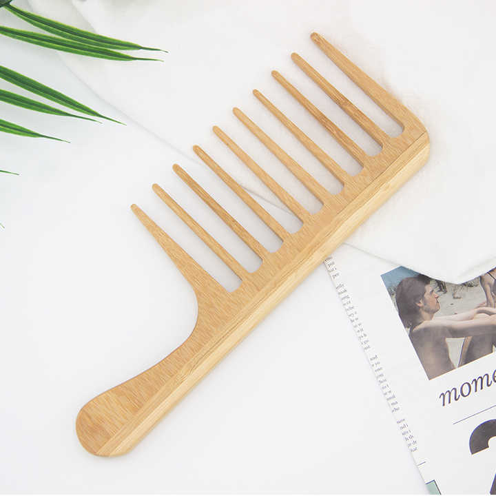Private Label Large Size Bamboo Wooden Wide Tooth Hair Comb. 
