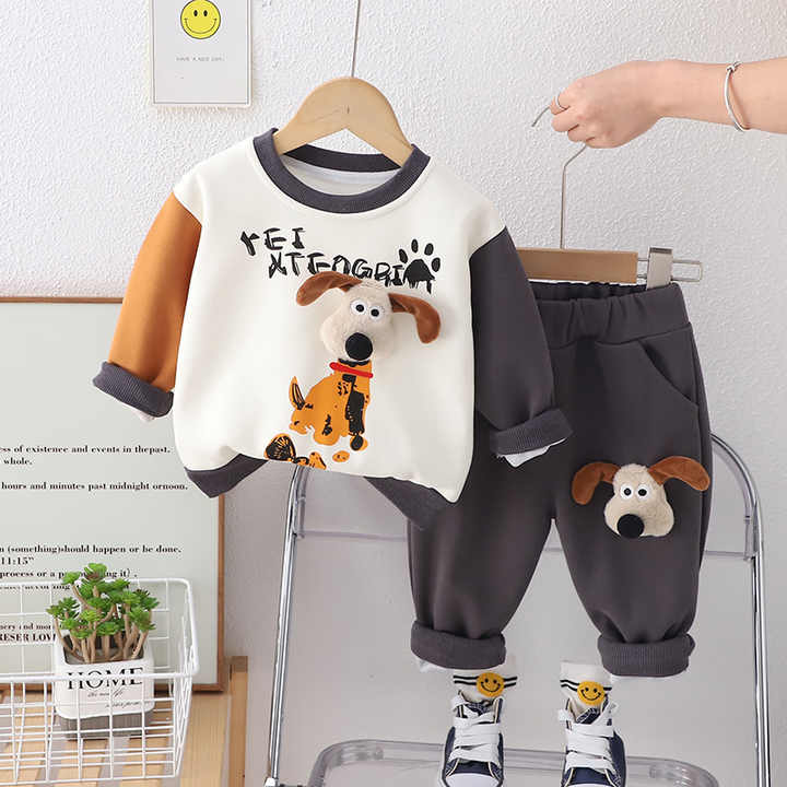 Boys' 2-piece set, round neck, 3D cartoon print pants 