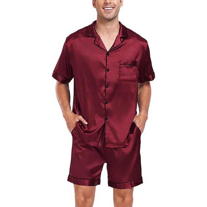 Men's short silk pajama set with design 