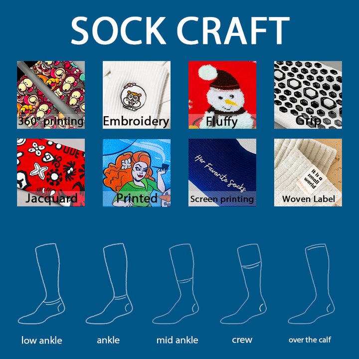 High Quality Factory Custom Cotton Print Crew Socks. 