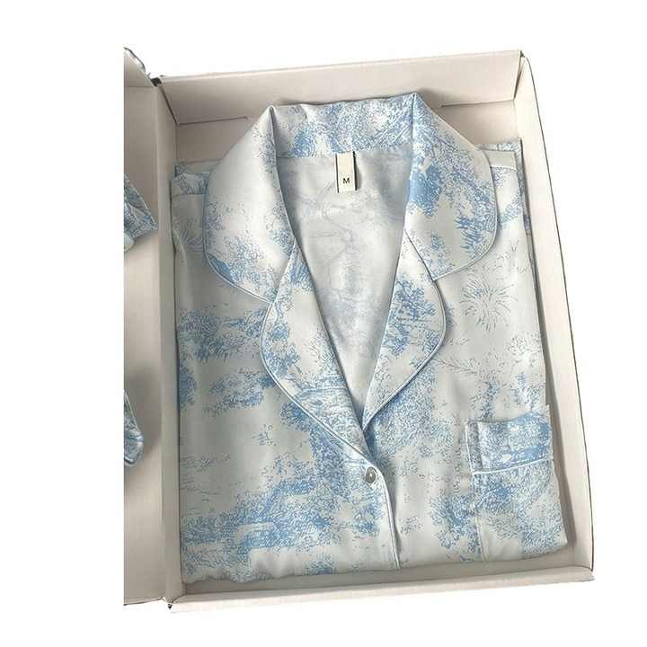 Women's Summer Sleepwear Long Sleeve 2 Piece Satin Pajama Set for Women 